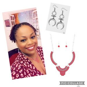 Red necklace & Majestic earrings.